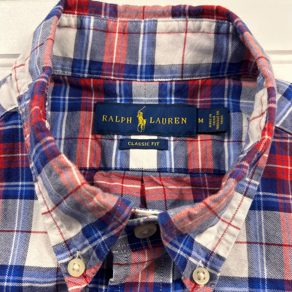 Polo Ralph Lauren Plaid Classic Fit Button Down Shirt Mens M Red Short Sleeve